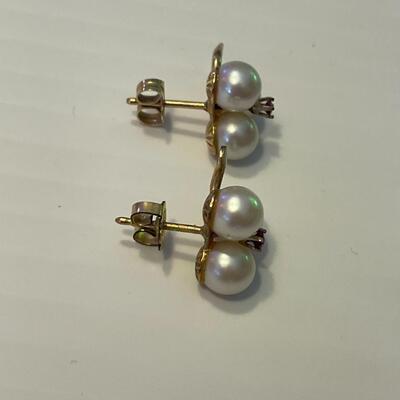 lot 361- 14K gold and pearl and ruby earrings