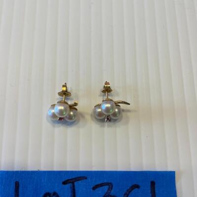 lot 361- 14K gold and pearl and ruby earrings