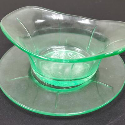 Depression Glass - Uranium  Glass  Mayo Bowl and Plate 