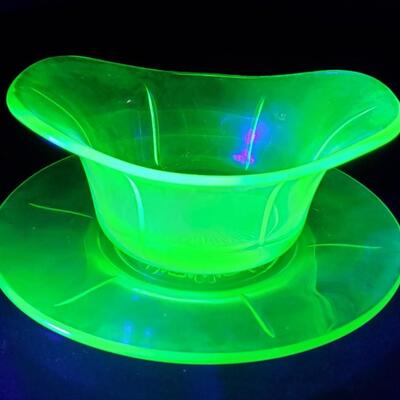 Depression Glass - Uranium  Glass  Mayo Bowl and Plate 