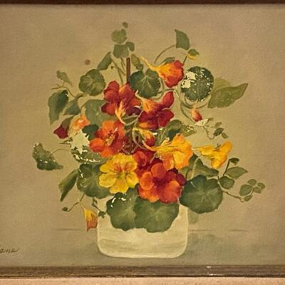 Vintage Framed Floral Pansy Flower Painting
