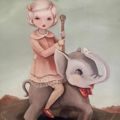 Framed Emily Winfield Martin Girl Riding Carousel Elephant Whimsy Print Wall Art