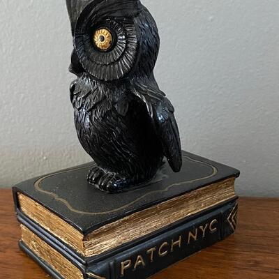 Patch NYC Black & Gold Owl on top of Books Bookend Figurine 