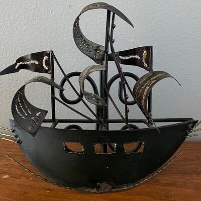Wall Hanging Abstract Brutalist Style Metal Art Sailing Ship
