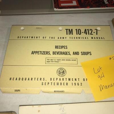 Military Department of the Army Technical Manual Recipes, Appetizers, Beverages, Soups (Lot 94)