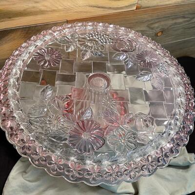 #8 Pink Glass Cake Platter Stand 