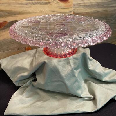 #8 Pink Glass Cake Platter Stand 