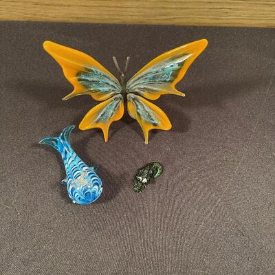 #37 Hand Blown Glass Butterfly and Alligator 