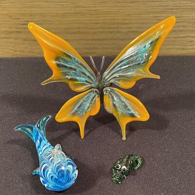 #37 Hand Blown Glass Butterfly and Alligator 