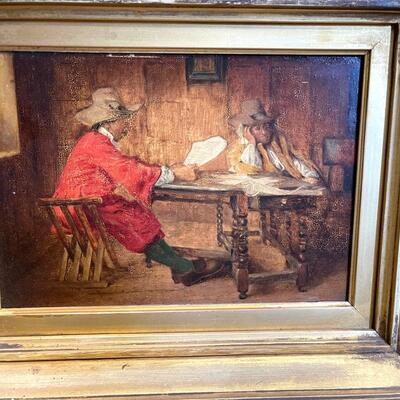 LOT 123 - Antique Oil Painting - Gentlemen at Table