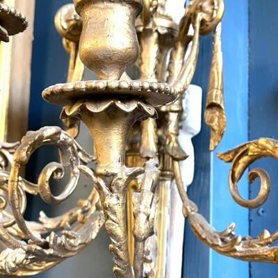 LOT 125 - Pair Antique Wood and Gesso Gilt Wall Candle Sconces 