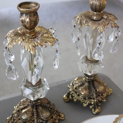 Lot 51 Gold Ornate Candle Sticks & Gold Creamer Set w/ Plates