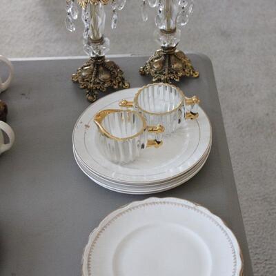 Lot 51 Gold Ornate Candle Sticks & Gold Creamer Set w/ Plates