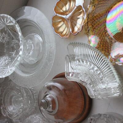 Lot 56 Vintage Cut Glass & Crystal Pieces, Carnival Glass