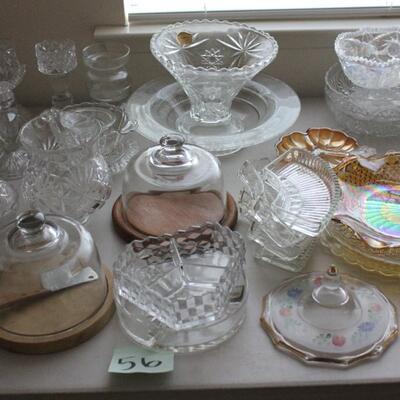 Lot 56 Vintage Cut Glass & Crystal Pieces, Carnival Glass
