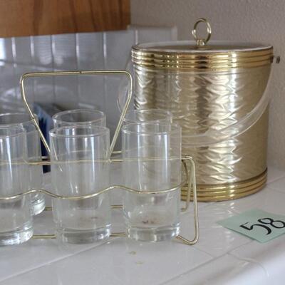 Lot 58 Mid Century Ice Bucket & Drink Carrier w/ Glasses