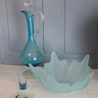 Lot 62 Vintage Blue Decanter and Bowl