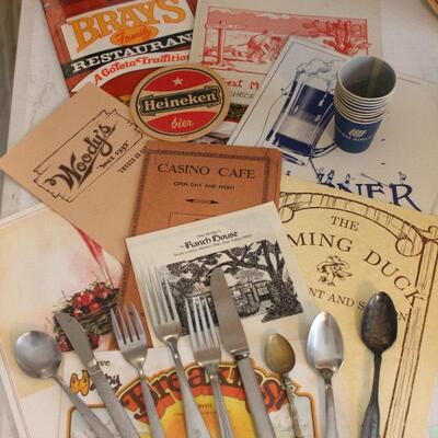 Lot 68 Collectible Vintage Menus & Flatware from Restaurants