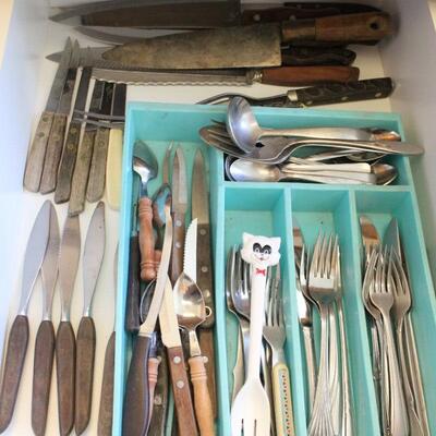 Lot 114 Drawer of Knives and Flatware