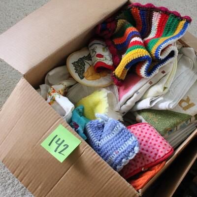 Lot 142 Box of Linens, Clothing and More