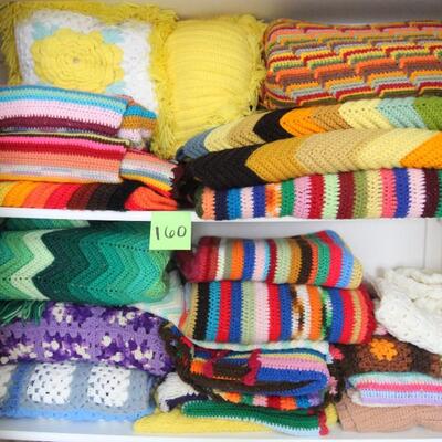 Lot 160 Multi Color Mid Century Crocheted Throws & Blankets