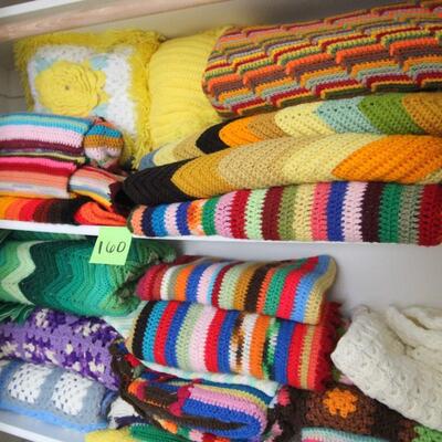 Lot 160 Multi Color Mid Century Crocheted Throws & Blankets