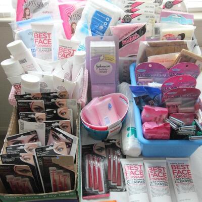 Lot 186 NWT Cotton Balls, Razors, Face Wash, Q Tips & More
