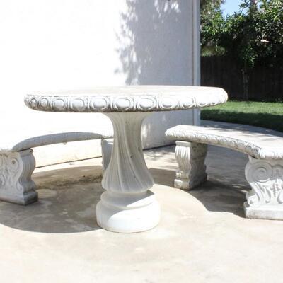 Lot 276 Cement Table and 2 Benches