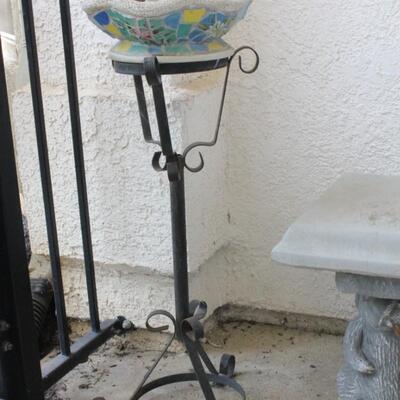 Lot 293 Entry Cement Bunny Bench. Plant Stand & Other Yard Art