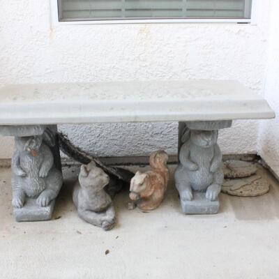 Lot 293 Entry Cement Bunny Bench. Plant Stand & Other Yard Art