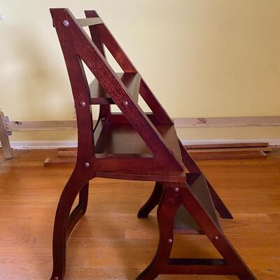 Dark Wood Desk Chair Step Stool Ladder Combo
