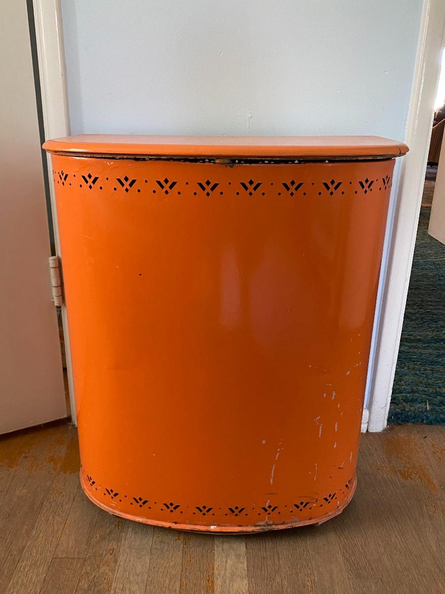 Vintage Detecto Bright Orange Painted Metal Laundry Hamper