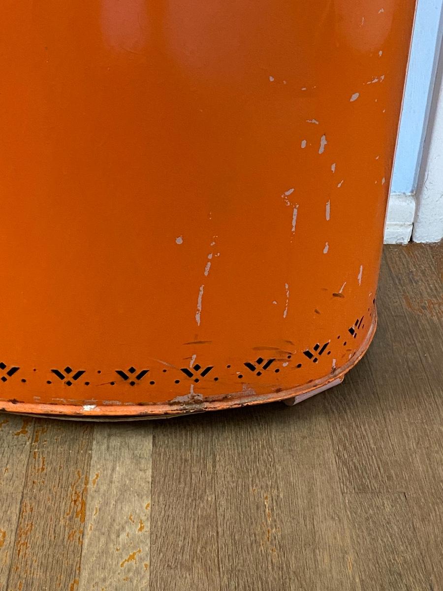 Vintage Detecto Bright Orange Painted Metal Laundry Hamper