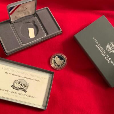1991 90% SILVER PROOF ONE DOLLAR COIN OF MT RUSHMORE ANNIVERSARY 
