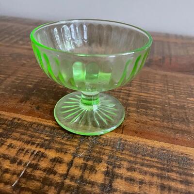 LOT 56 - Footed Dessert Bowls, Green Depression/Uranium Glass, Set of 5