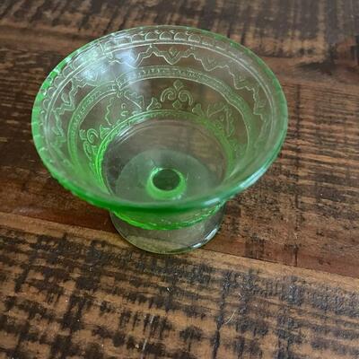 LOT 56 - Footed Dessert Bowls, Green Depression/Uranium Glass, Set of 5