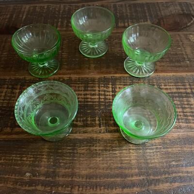 LOT 56 - Footed Dessert Bowls, Green Depression/Uranium Glass, Set of 5