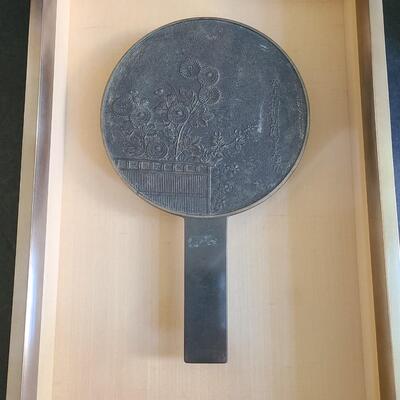 Lot 39: Antique Signed Japanese Framed Bronze Hand Mirror 
