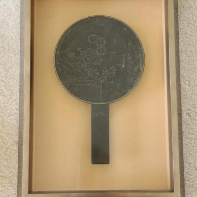 Lot 39: Antique Signed Japanese Framed Bronze Hand Mirror 