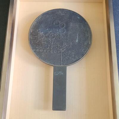 Lot 39: Antique Signed Japanese Framed Bronze Hand Mirror 
