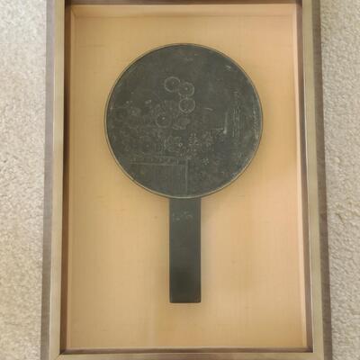 Lot 39: Antique Signed Japanese Framed Bronze Hand Mirror 