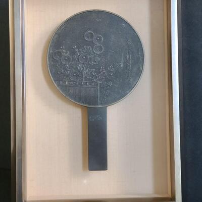 Lot 39: Antique Signed Japanese Framed Bronze Hand Mirror 