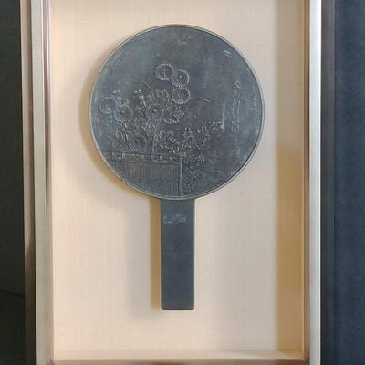 Lot 39: Antique Signed Japanese Framed Bronze Hand Mirror 
