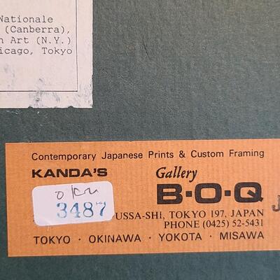 Lot 38: Toshi Yoshida Signed Pagoda Artwork & Large Asian Lacquerware Lidded Canister 