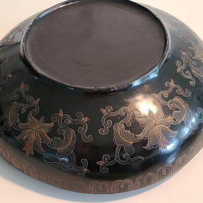 Lot 38: Toshi Yoshida Signed Pagoda Artwork & Large Asian Lacquerware Lidded Canister 