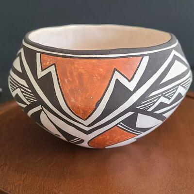 Lot 35:  American Indian Lucy Lewis: Acoma Pottery Bowl Artist Signed 