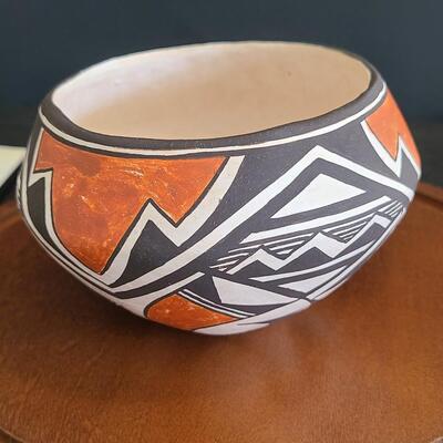 Lot 35:  American Indian Lucy Lewis: Acoma Pottery Bowl Artist Signed 