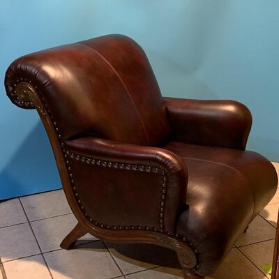 Cognac Leather Chair and Ottaman