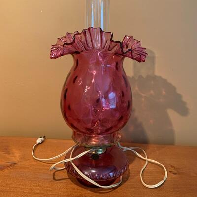 Cranberry thumbprint ruffle vase lamp