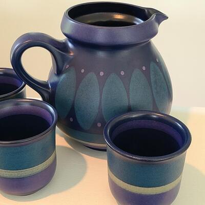 Lot 148:  Mid Century Studio Pottery Set,  Porta Celi Spain (Blue & Purple)